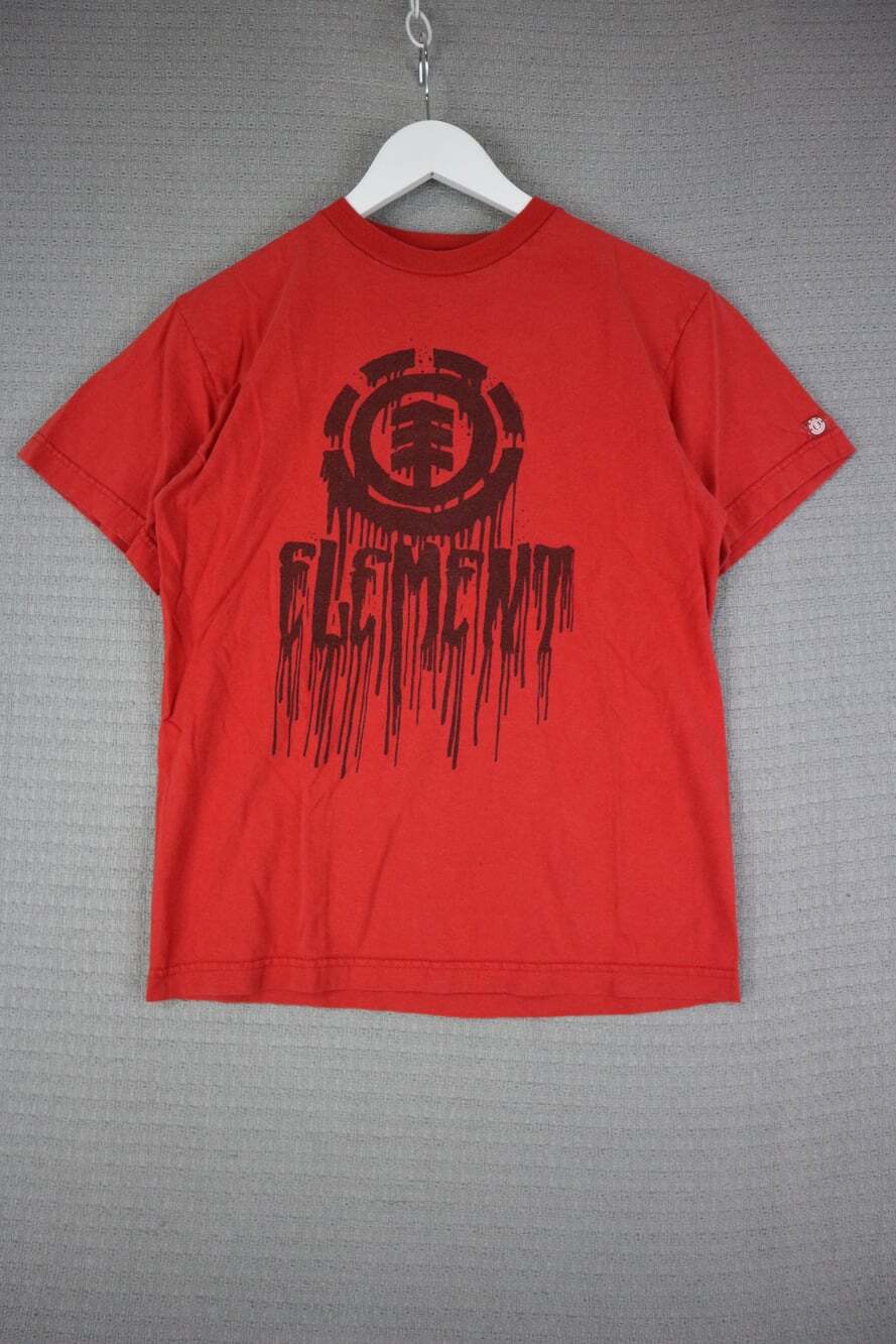Element Skateboards Red Dripping Logo Graphic T-Shirt Men's Youth Large Short Sl